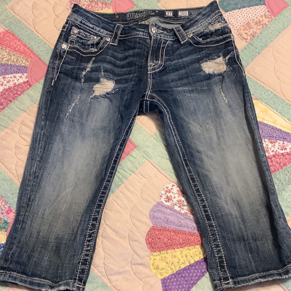 Miss me easy crop size 27 denim long shorts distressed